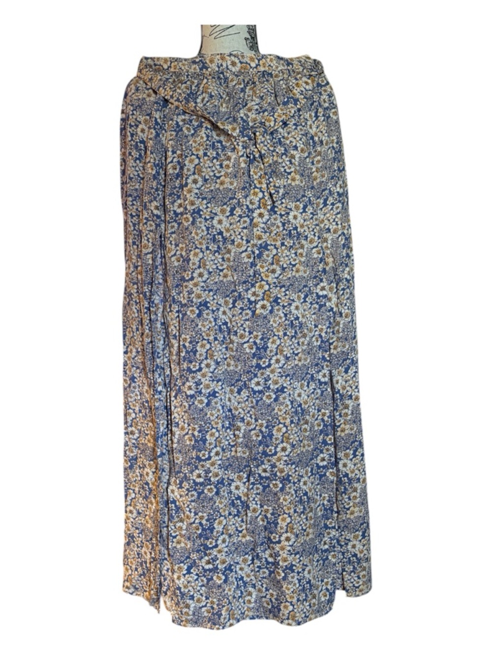 Patrons of Peace blue floral maxi skirt with front slits* Small* cottagecore